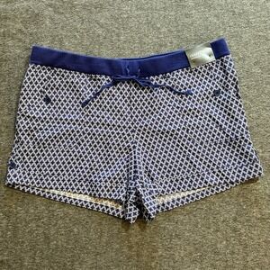 New York & Company Shorts Women's XL Blue Geometric Linen Blend Cuffed Shorts